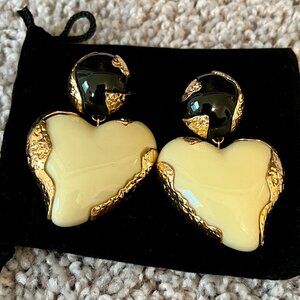 Zara Enamel and Gold Heart Drop Earrings, NEW
